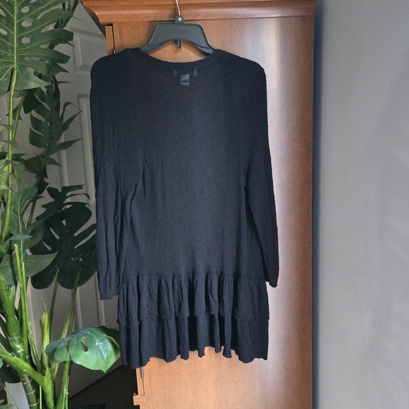 Christopher & Banks Black Women's Open Cardigan With Ruffles At Bottom - Picture 2 of 5